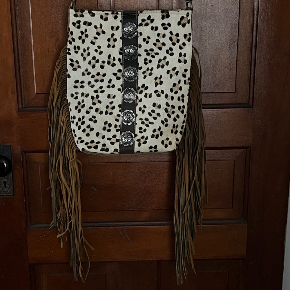 Myra Western Fringe Cheetah Purse